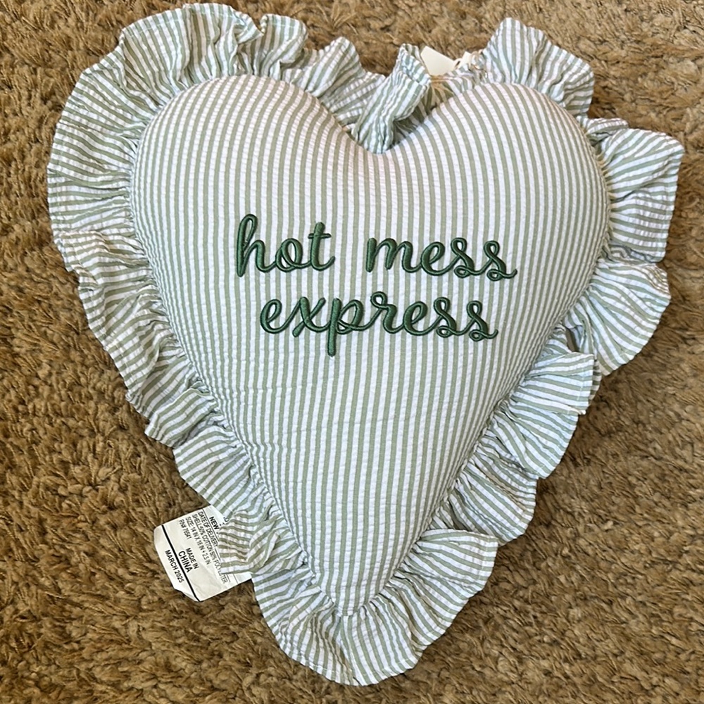 TikTok Viral Hot Mess Express Heart-Shaped Striped Pillow with Ruffles